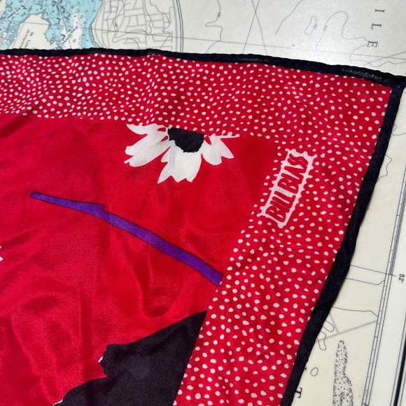 Vintage Bill Blass Black Red and White Silk Floral Scarf - Picture 3 of 6